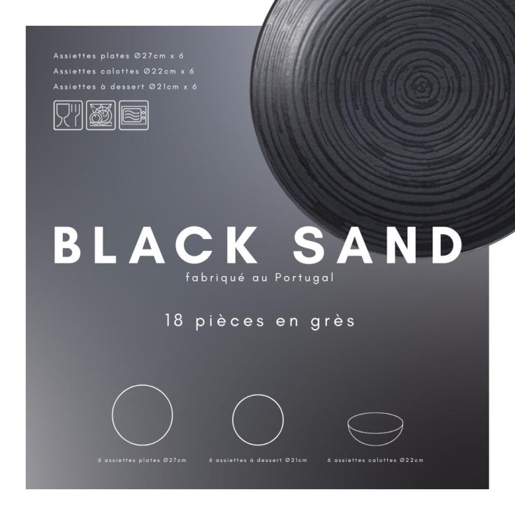Service d'assiettes 18 pièces Black Sand en grès