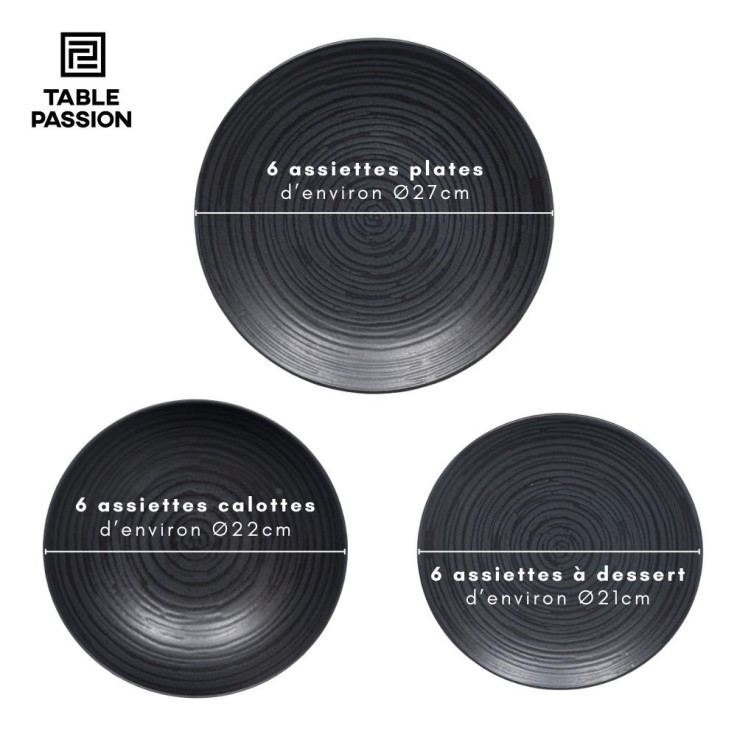 Service d'assiettes 18 pièces Black Sand en grès