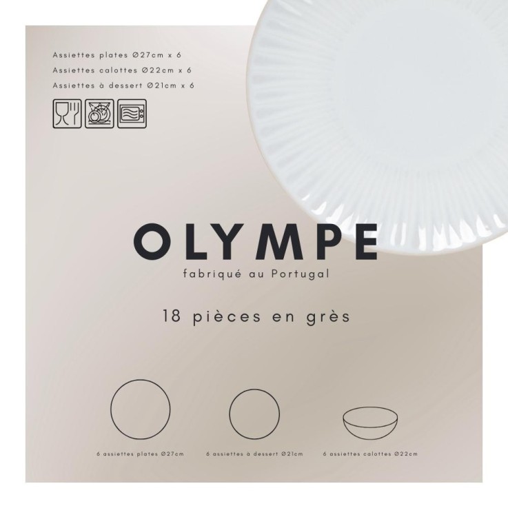 Service d'assiettes 18 pièces Olympe en grès