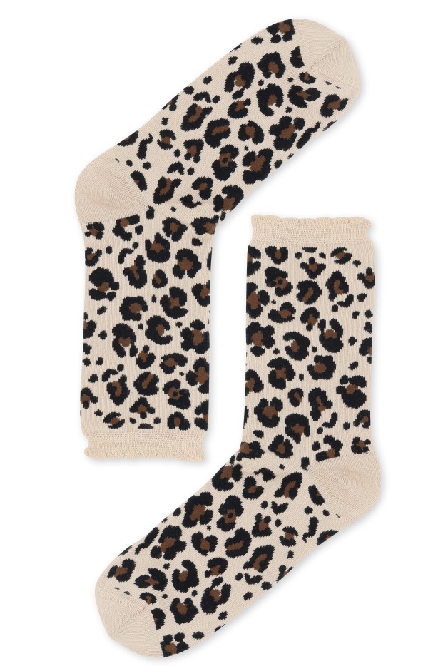 Chaussettes Coton À Motifs Léopard Beige