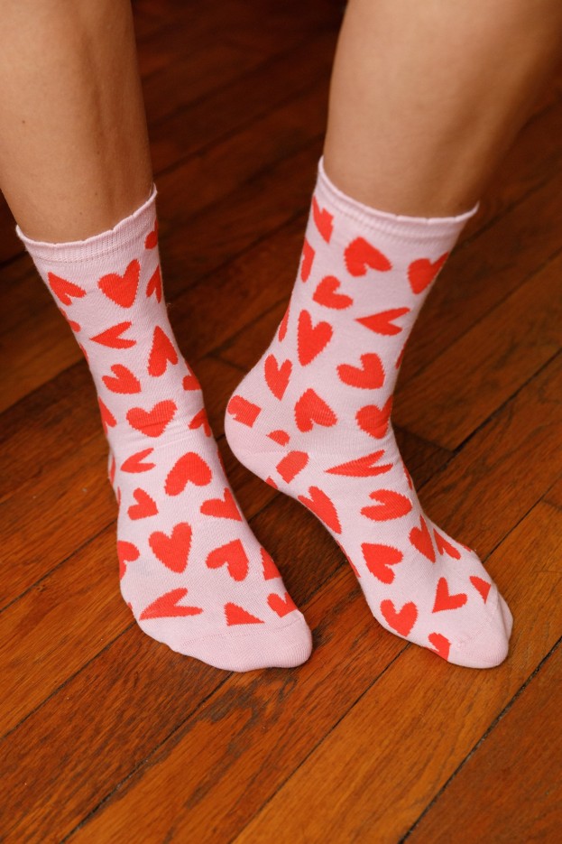 Chaussettes Coton À Motif Mi Amor Rose