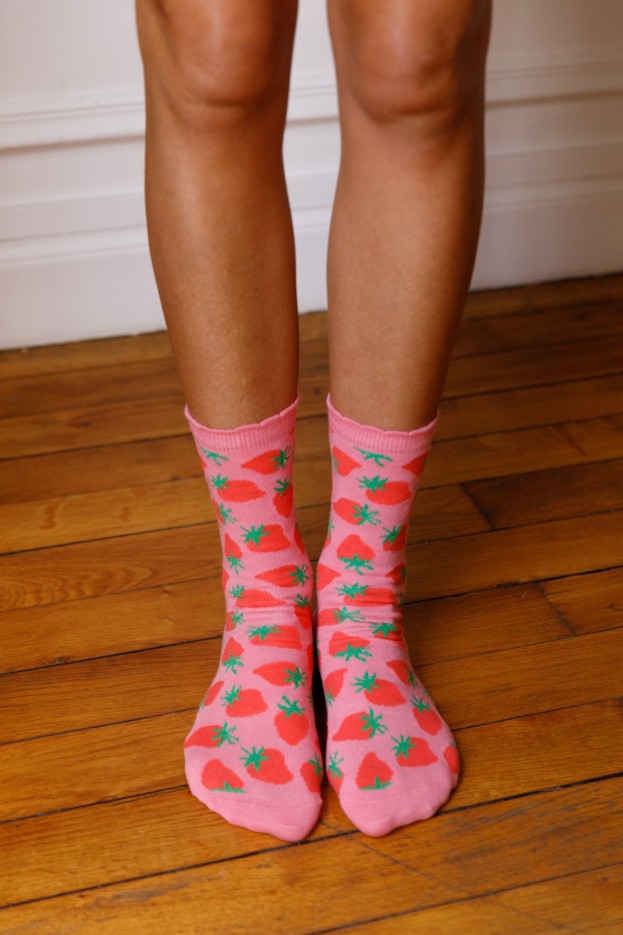 Chaussettes Coton À Motifs Strawberry Rose