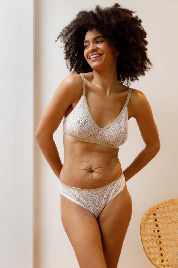 Brassière Dentelle Lurex Blanc & Doré