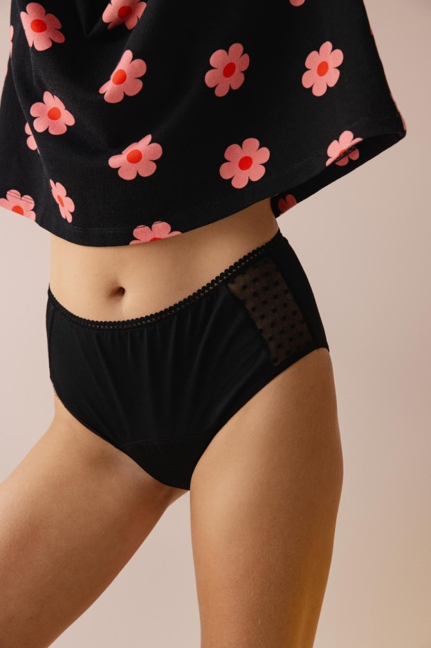 Culotte Menstruelle Taille Haute - Flux Abondant Gots Tulle Noir