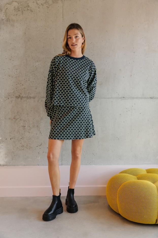 Jupe Courte En Maille Coton Imprimé Bee