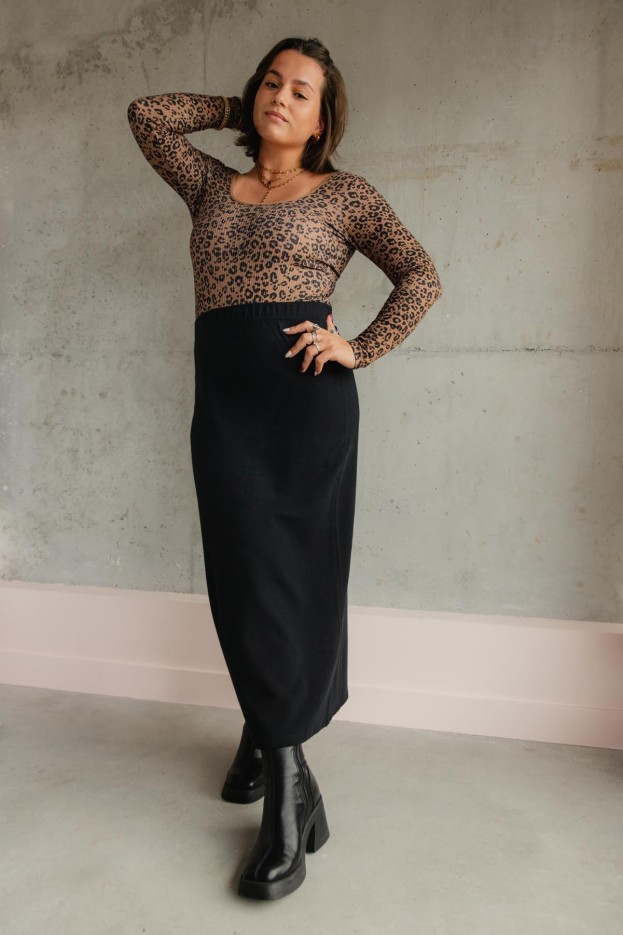 Jupe Longue En Maille Coton Uni Maille Noir