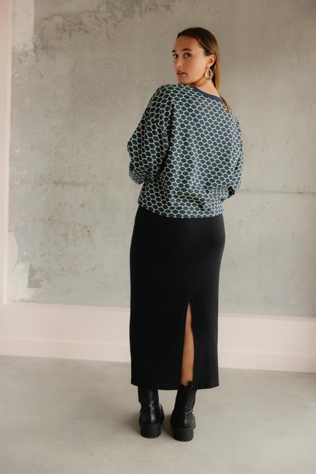 Jupe Longue En Maille Coton Uni Maille Noir