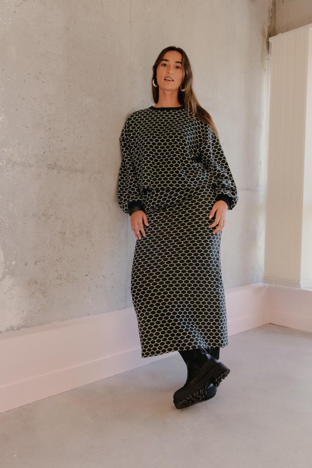 Jupe Longue En Maille Coton Imprimé Bee