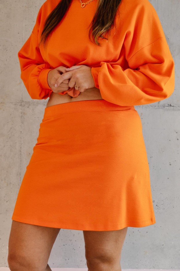 Jupe Courte En Maille Coton Uni Maille Orange