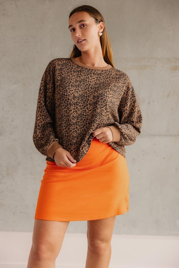 Jupe Courte En Maille Coton Uni Maille Orange