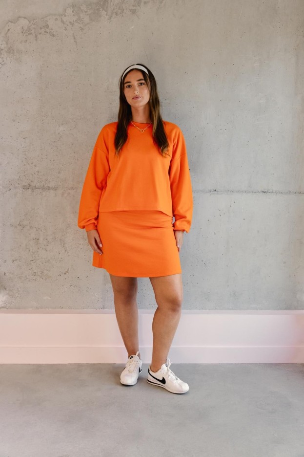 Jupe Courte En Maille Coton Uni Maille Orange