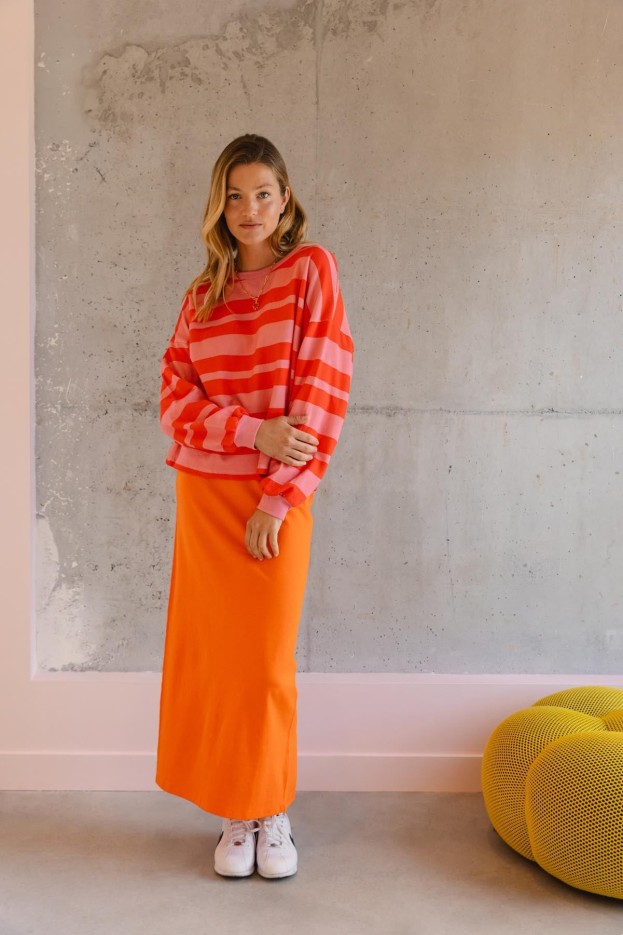 Jupe Longue En Maille Coton Uni Maille Orange