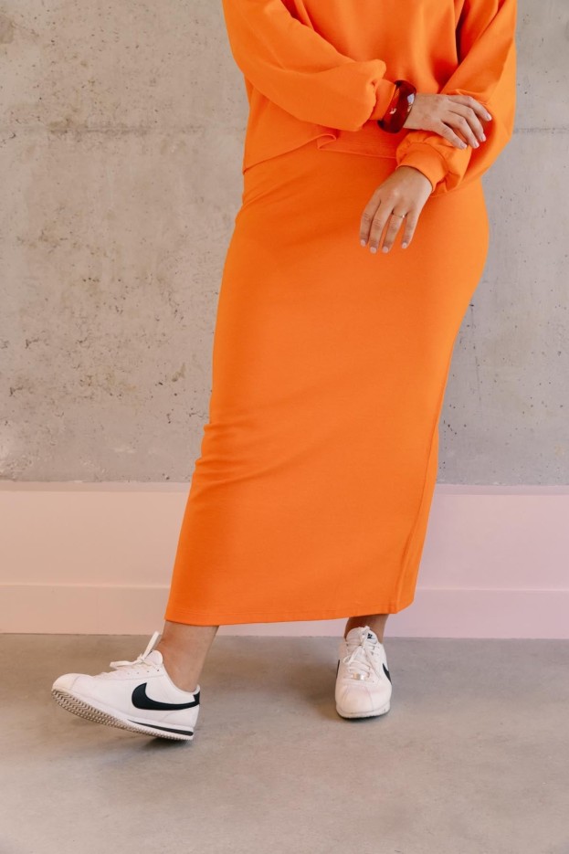 Jupe Longue En Maille Coton Uni Maille Orange