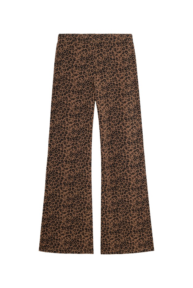 Pantalon Évasé Coton Léopard Marron