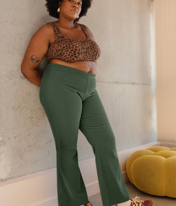 Pantalon Évasé Velours Kaki