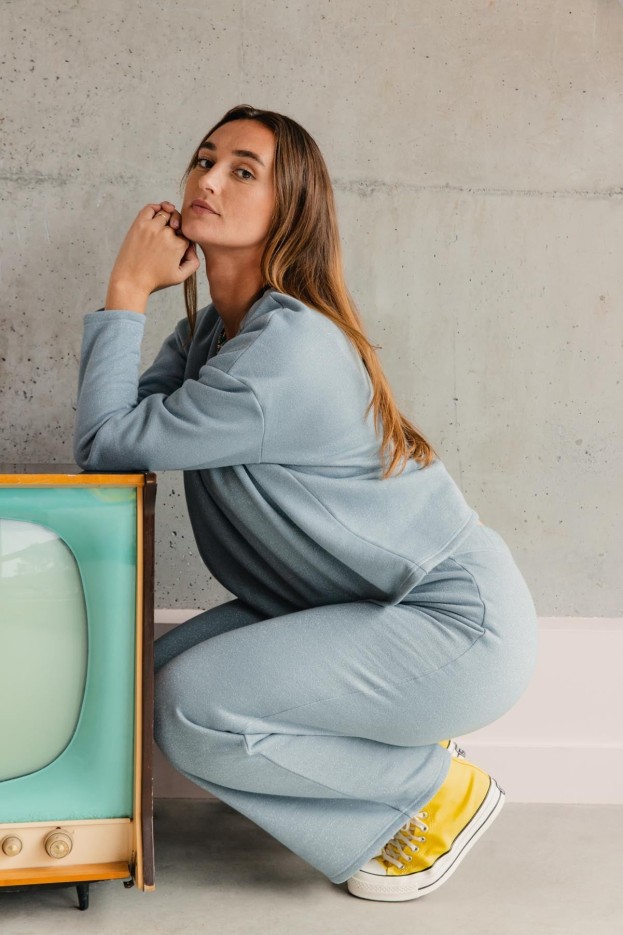 Pantalon De Jogging En Coton Paillettes Bleu