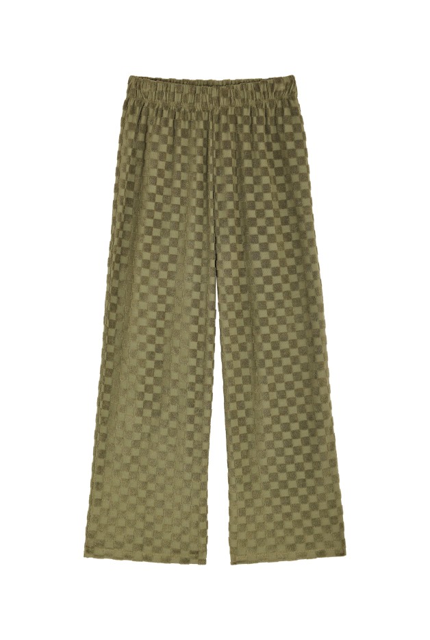 Pantalon Coton Éponge Damier Kaki