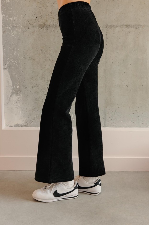 Pantalon Évasé Velours Côtelé Velours Noir