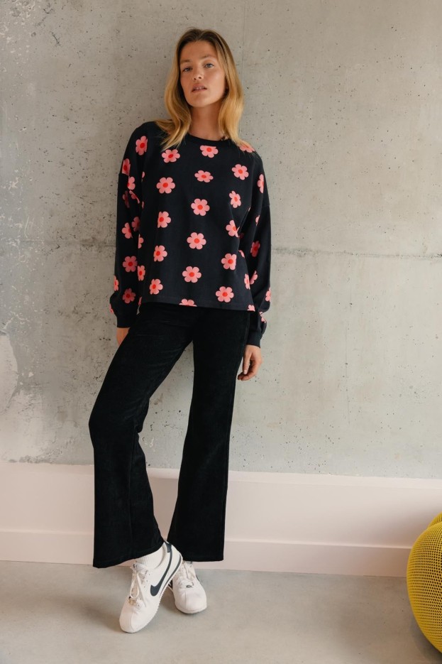 Pantalon Évasé Velours Côtelé Velours Noir