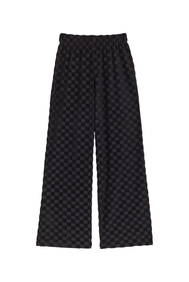 Pantalon Coton Éponge Damier Noir