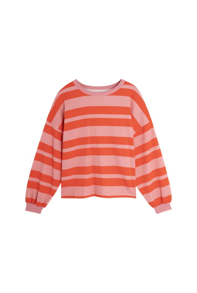 Sweat Coton Imprimé Retro Lines Rayures Rouges