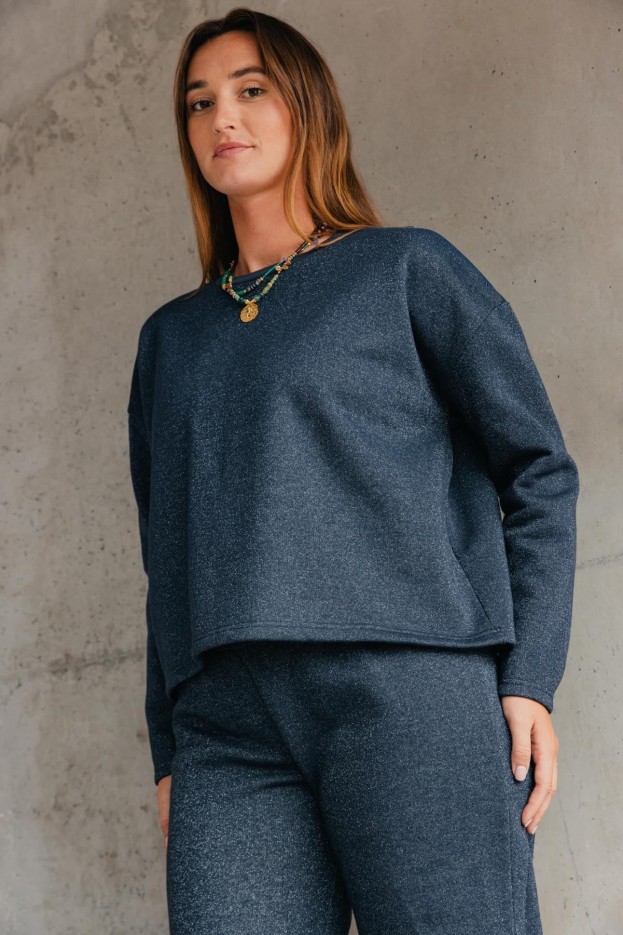 Sweat À Paillettes - Bleu Nuit Paillettes Bleu