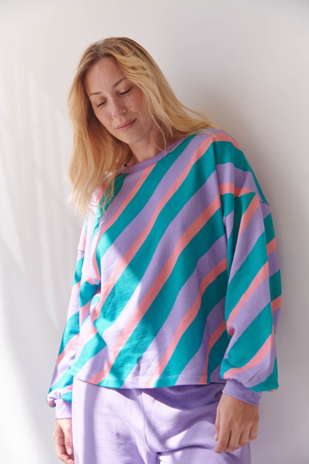 Sweat Coton Imprimé Flashback Rayures Rétro