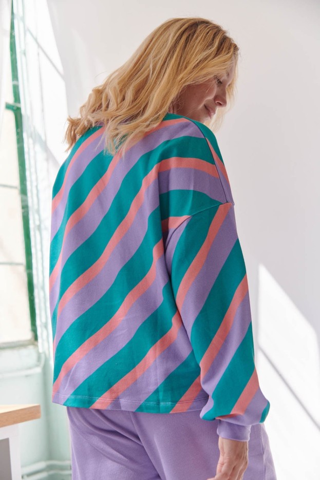 Sweat Coton Imprimé Flashback Rayures Rétro