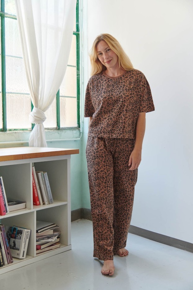 Pyjama Long Coton Léopard Marron