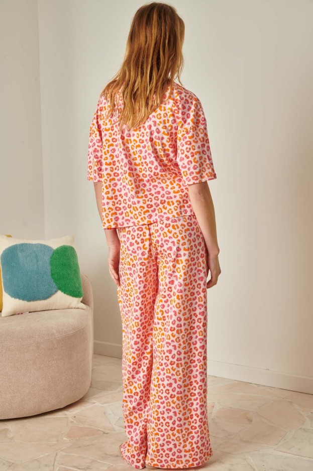 Pyjama Long Coton Léopard Rose