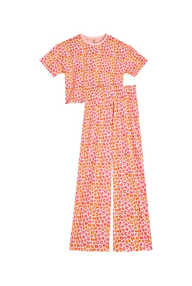 Pyjama Long Coton Léopard Rose