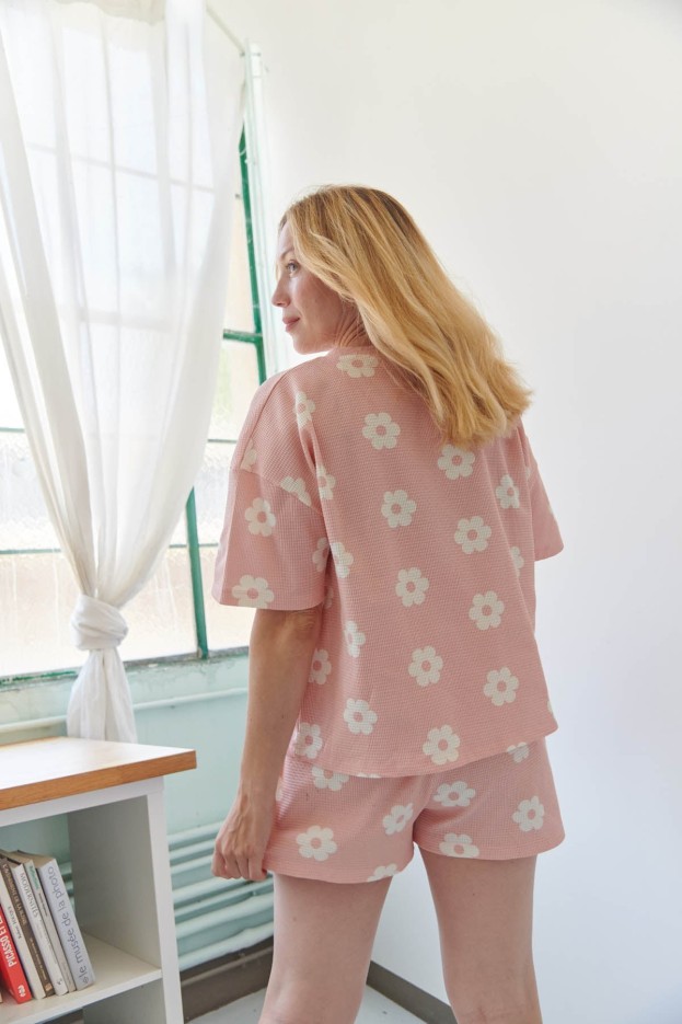 Pyjashort Coton Nid D'Abeille Monique Rose