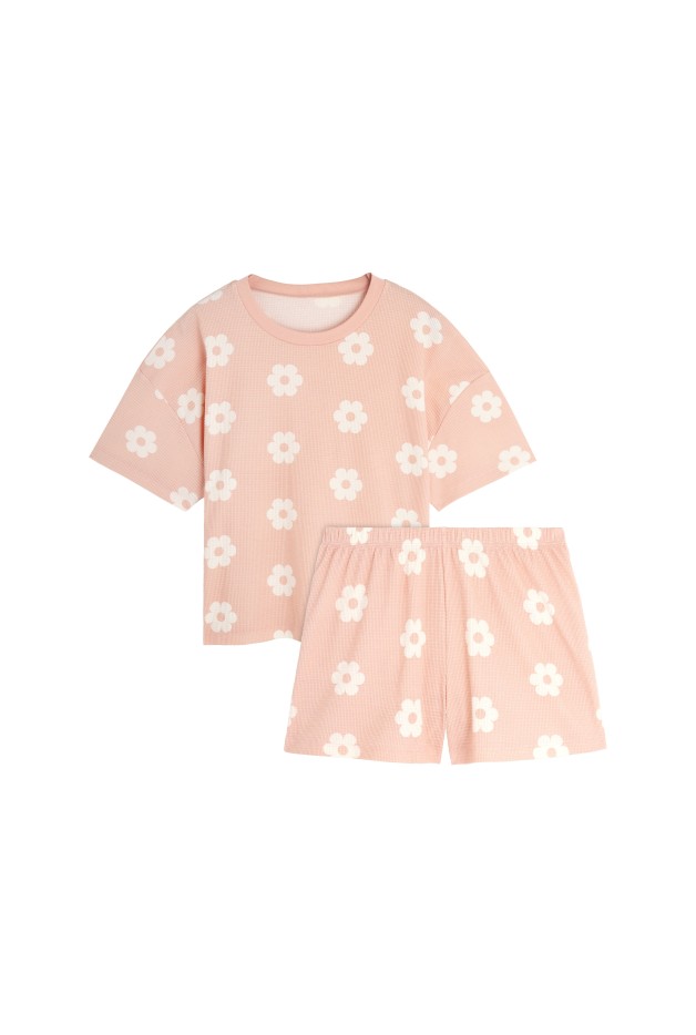 Pyjashort Coton Nid D'Abeille Monique Rose