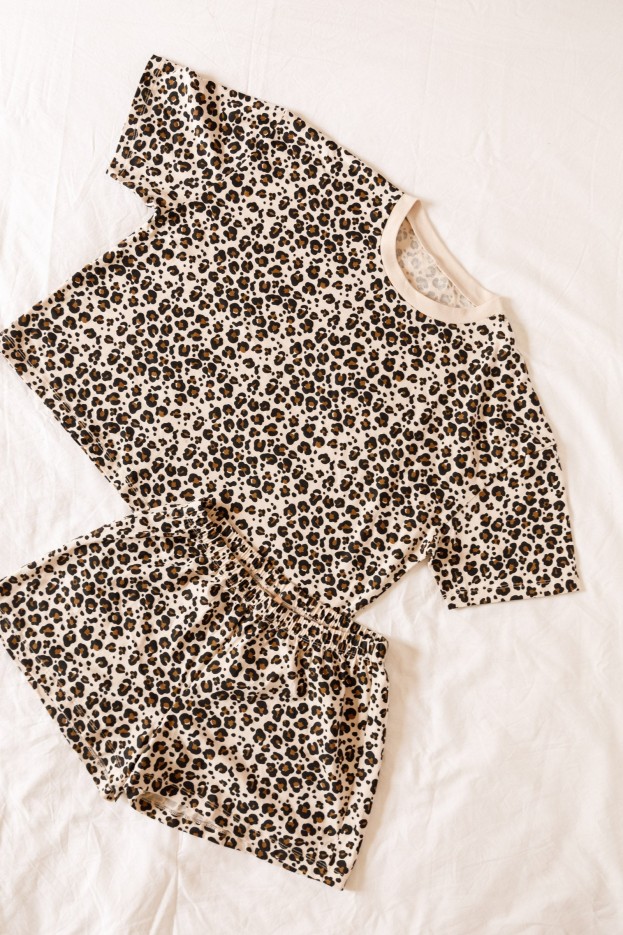 Pyjama Short En Coton Léopard Beige