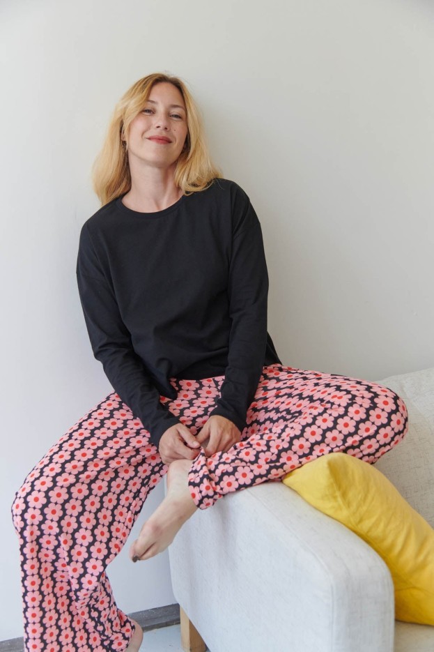 Pyjama Manches Longues Coton Monique Noir