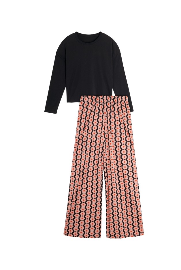 Pyjama Manches Longues Coton Monique Noir