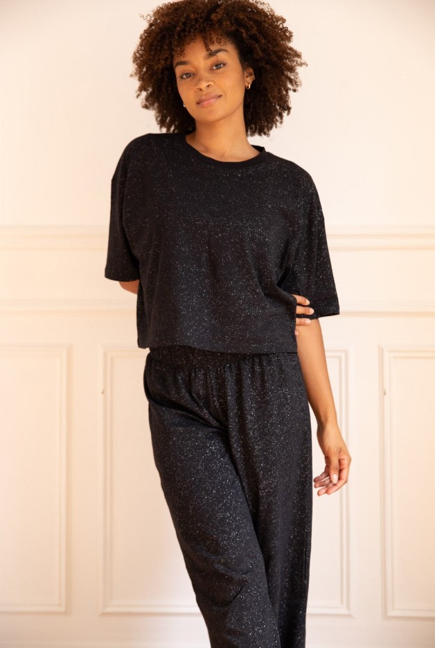 Pyjama Long Coton Noir Paillettes