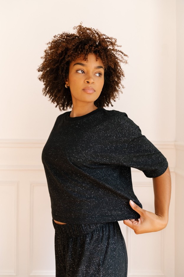 Pyjama Long Coton Noir Paillettes