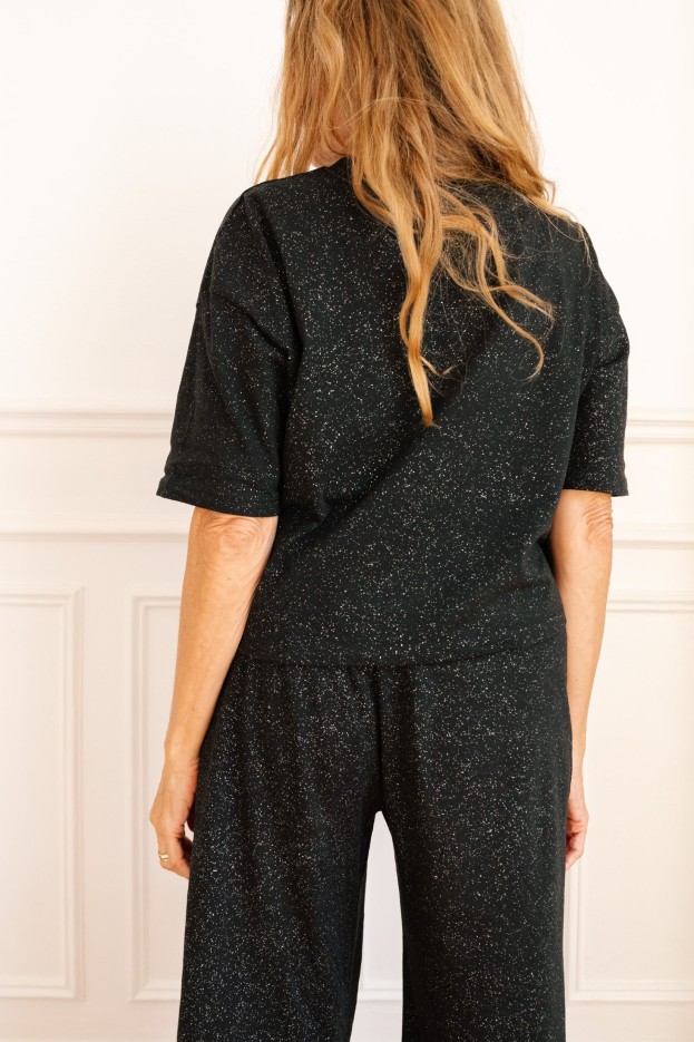 Pyjama Long Coton Noir Paillettes
