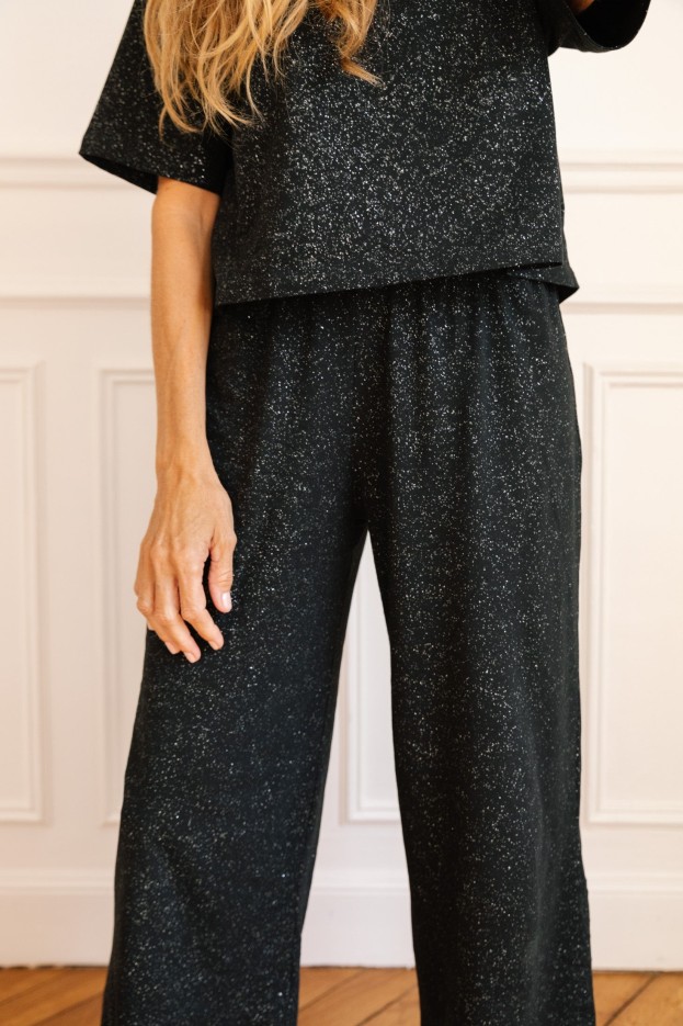 Pyjama Long Coton Noir Paillettes