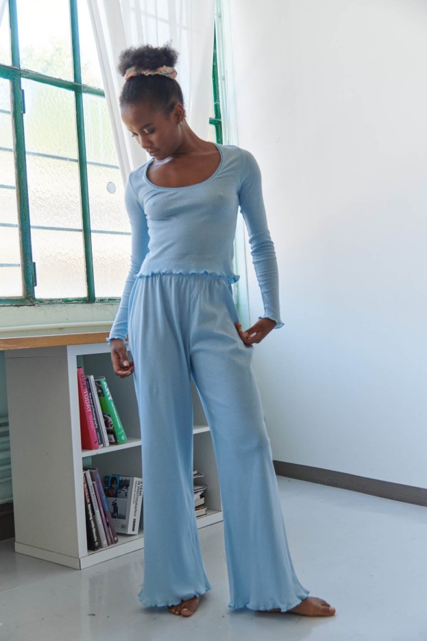 Pyjama Long Coton Pointelle Bleu