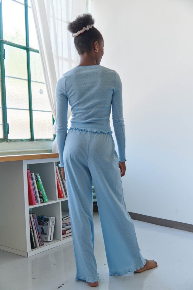 Pyjama Long Coton Pointelle Bleu