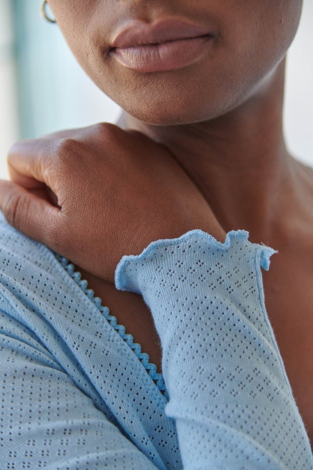 Pyjama Long Coton Pointelle Bleu