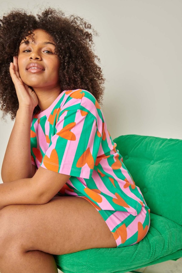 Pyjama Short En Coton Coeurs Rayures