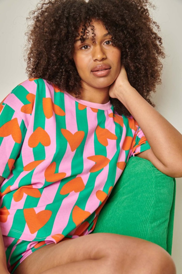 Pyjama Short En Coton Coeurs Rayures