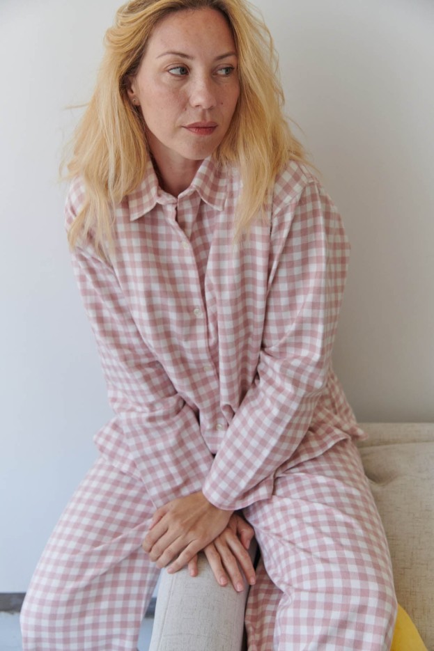 Pyjama Long Coton Flanelle Rose