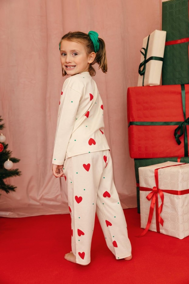 Pyjama Enfant Coton Bio Petit Coeur Beige