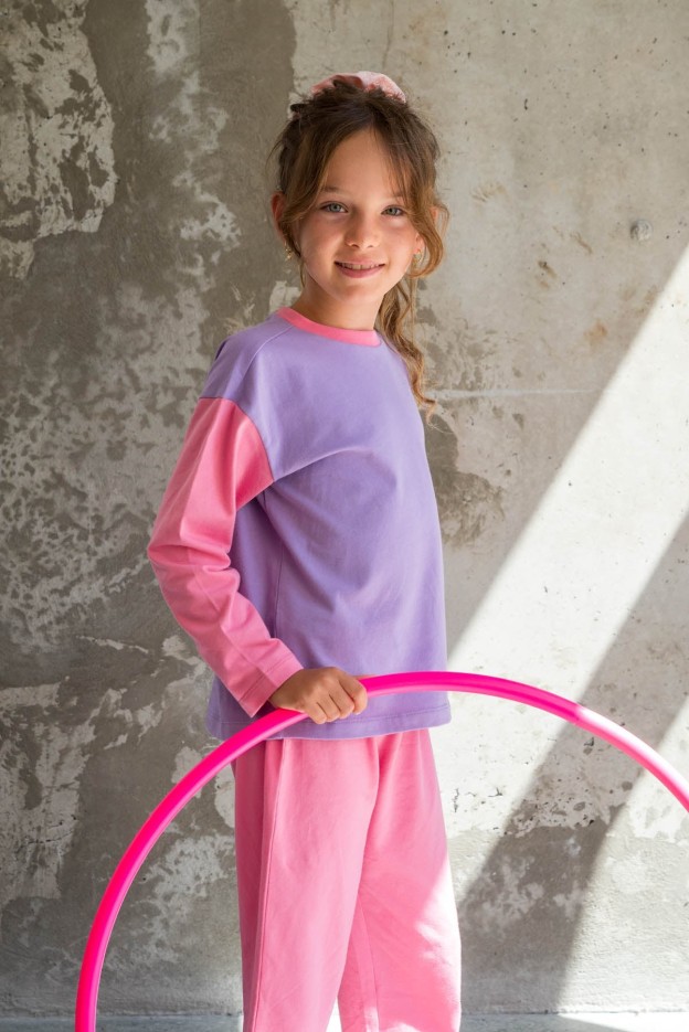 Pyjama Enfant Coton Bio Colorblock Rose