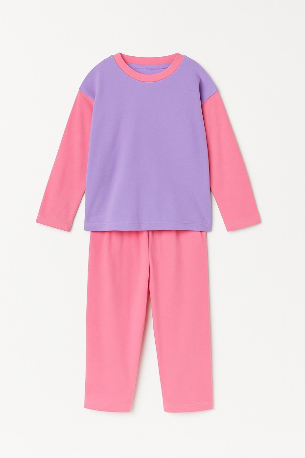 Pyjama Enfant Coton Bio Colorblock Rose