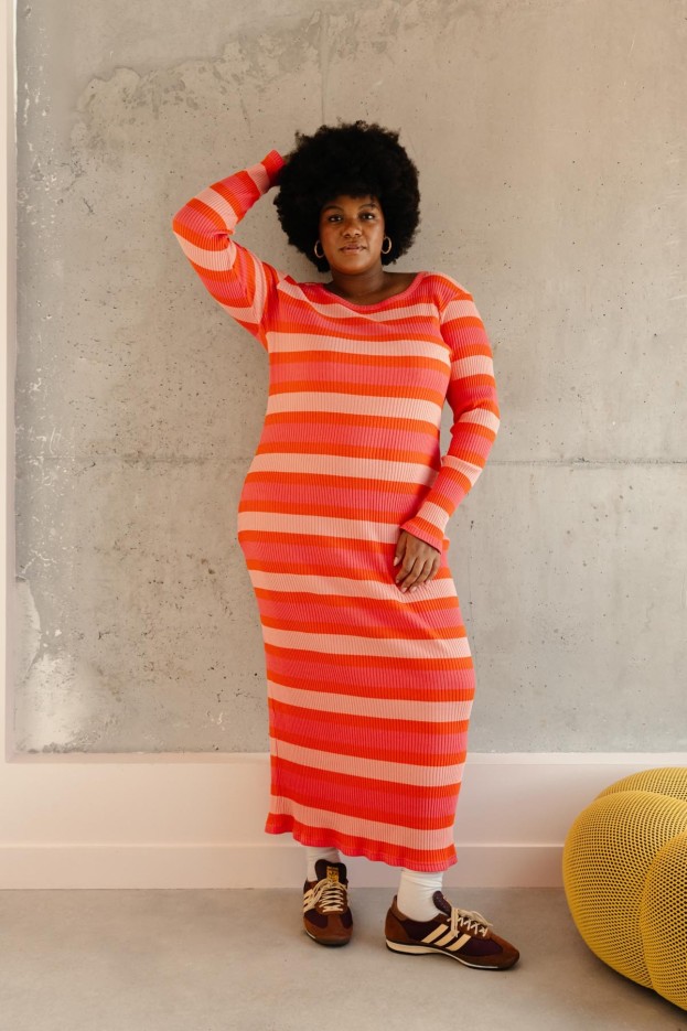 Robe Tube Coton Imprimé Rayures Route Orange